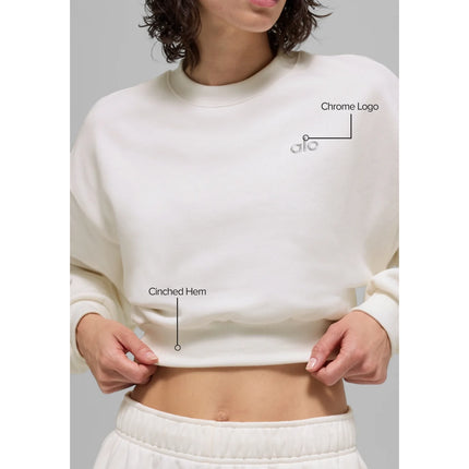alo Women's Cropped Accolade Crewneck Ivory