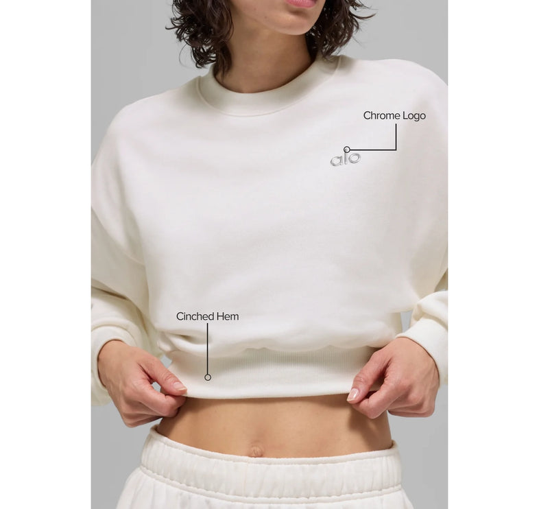 alo Women's Cropped Accolade Crewneck Ivory