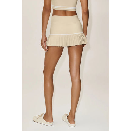 alo Women's Cotton Cashmere High-Waist My Serve Tennis Skirt Sandy Beige/White