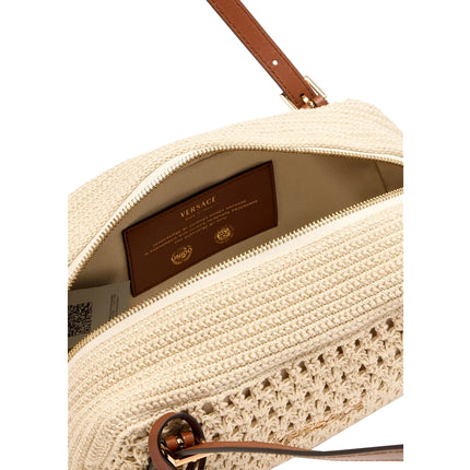 Versace Women's Versace Tag Raffia Bowling Bag Beige