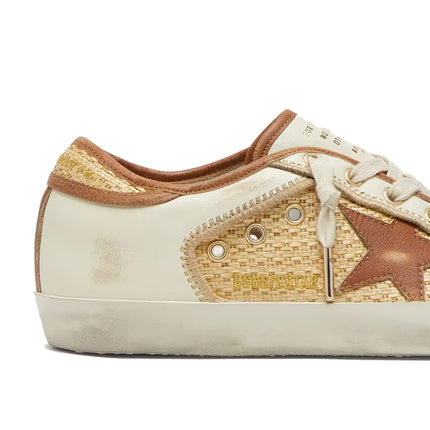 Golden Goose Women's Super-Star in White Leather and Raffia with Brick Red Star and Inserts