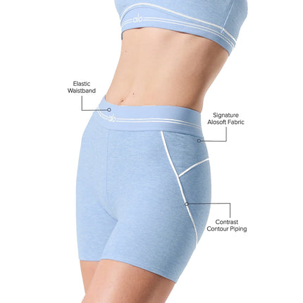 alo Women's 4” Alosoft High-Waist Heart Throb Short Seashell Blue Heather/White