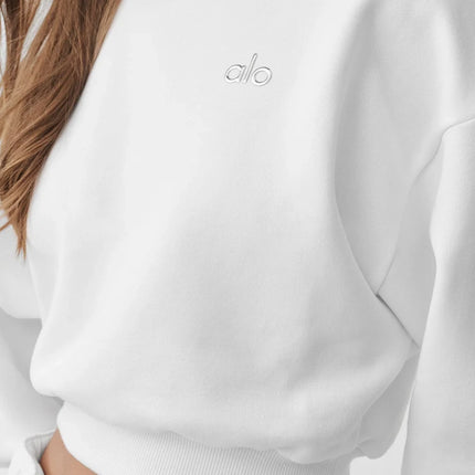 alo Women's Cropped Accolade Crewneck White