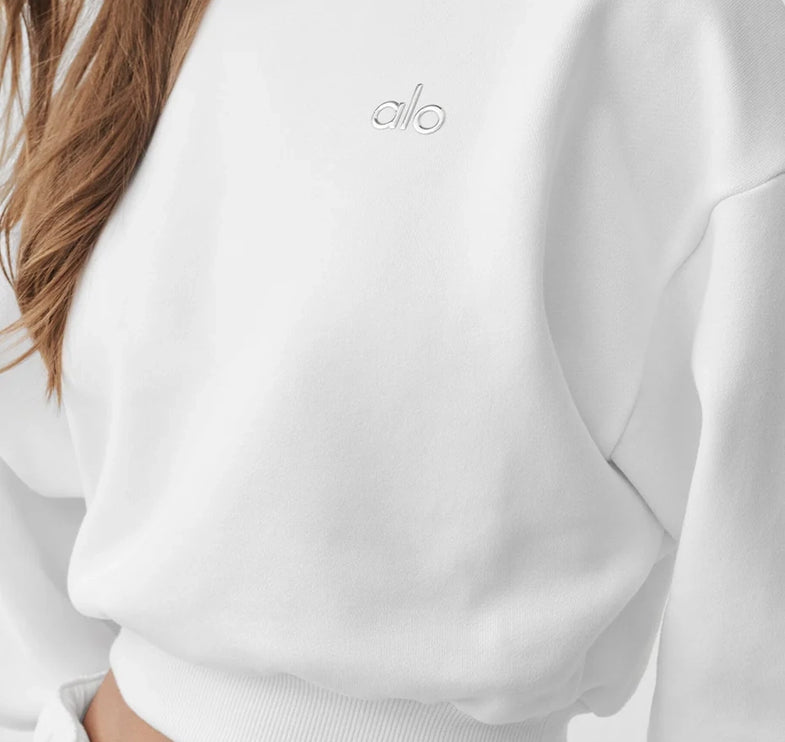 alo Women's Cropped Accolade Crewneck White