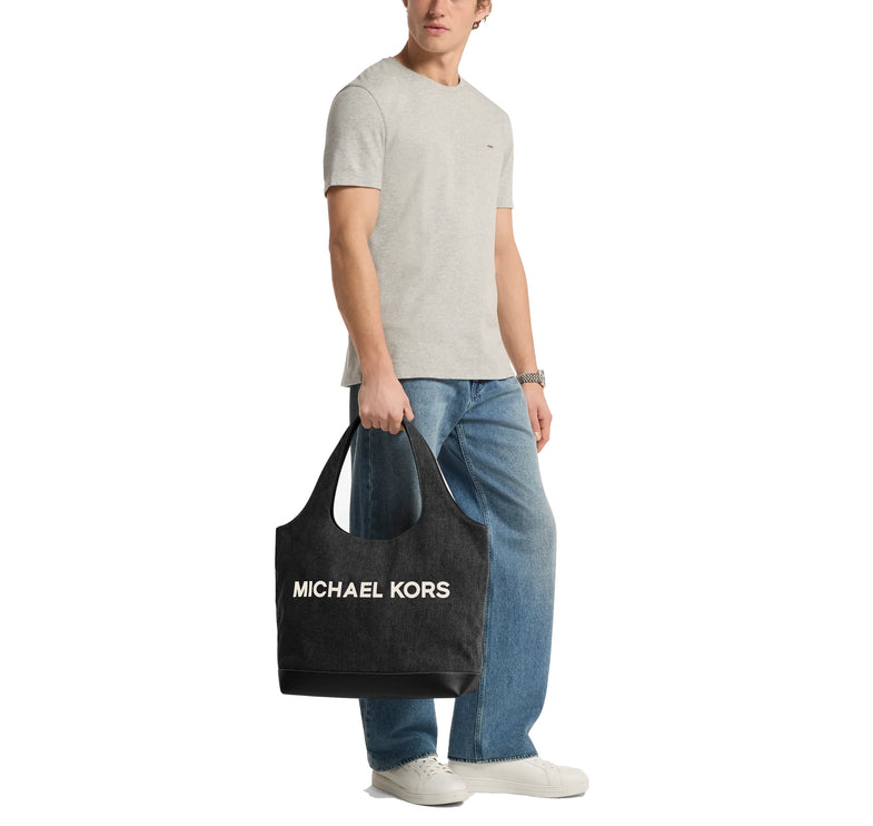 Michael Kors Women's Cooper Medium Denim Tote Bag Black Wash