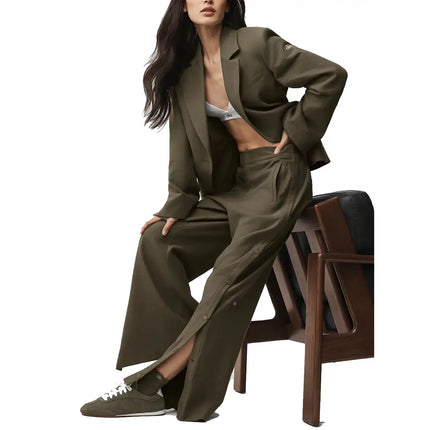 alo Women's Mid-Rise Cosmopolitan Snap Pant Olive Tree