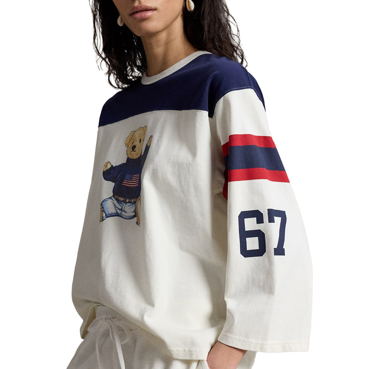 Polo Ralph Lauren Women's Polo Bear Cotton Jersey Tee Warm White/Newport Navy