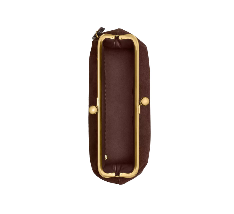 Coach Women's Kisslock Frame Bag 30 Suede/Brass/Dark Chocolate