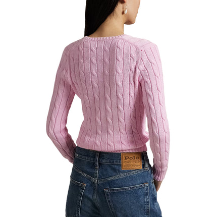 Polo Ralph Lauren Women's Cable-Knit Cotton V-Neck Sweater Carmel Pink