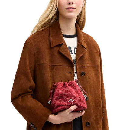 Coach Women's Faye Mini Drawstring Bag In Signature Denim Silver/True Red