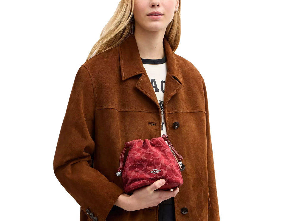 Coach Women's Faye Mini Drawstring Bag In Signature Denim Silver/True Red