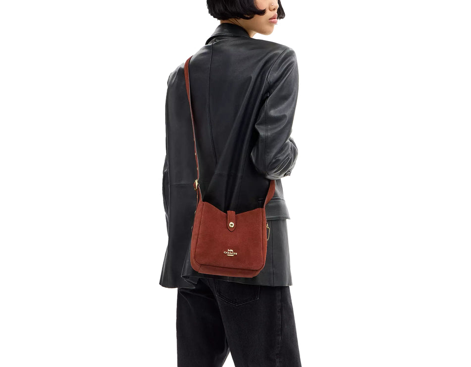 Coach Women's Hadley Mini Crossbody Bag Suede/Gold/Clay