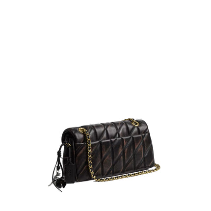 Coach Women's Tabby Shoulder Bag 26 In Loved Leather With Quilting Black Brown