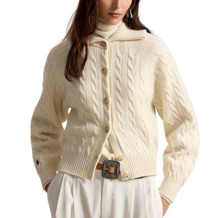 Polo Ralph Lauren Women's Cable Wool-Cashmere Collared Cardigan Authentic Cream
