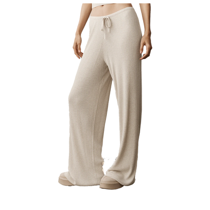 alo Women's Sweater Knit Mid-Rise Unwind Wide Leg Pant Oatmeal Heather