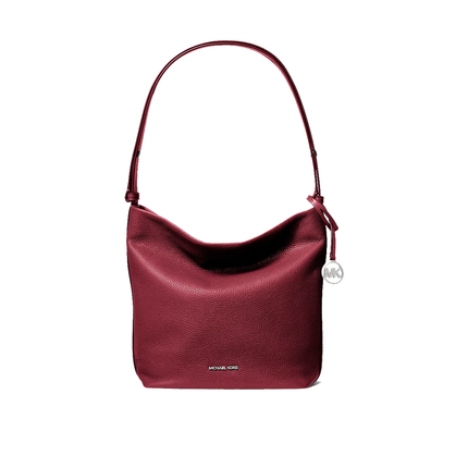 Michael Kors Women's Roey Medium Pebbled Leather Bucket Messenger Bag Maroon