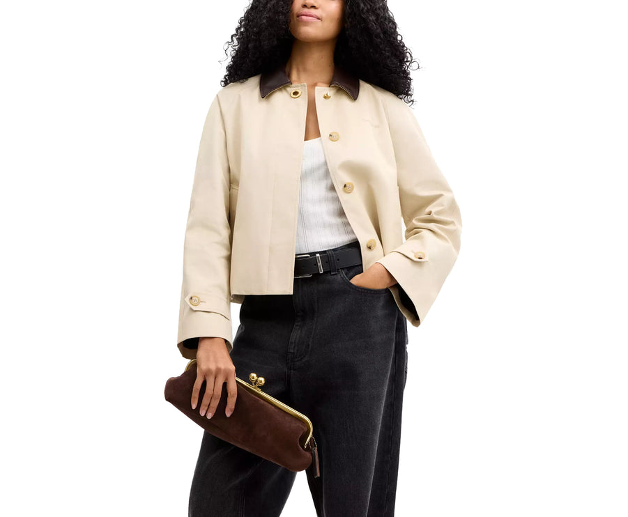 Coach Women's Kisslock Frame Bag 30 Suede/Brass/Dark Chocolate