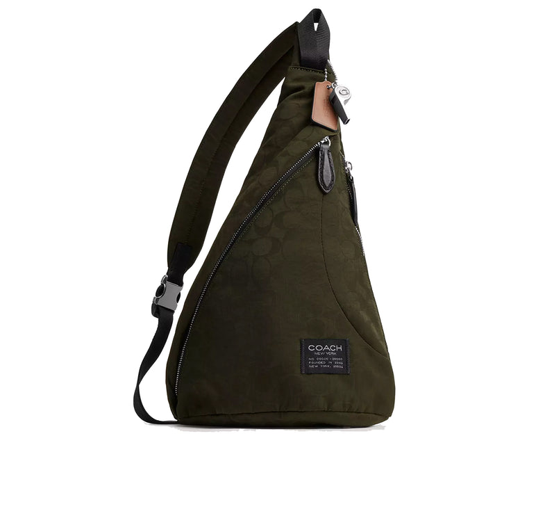 Coach Unisex Lachlan Sling In Signature Nylon Dark Moss