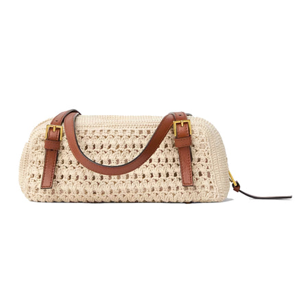 Versace Women's Versace Tag Raffia Bowling Bag Beige