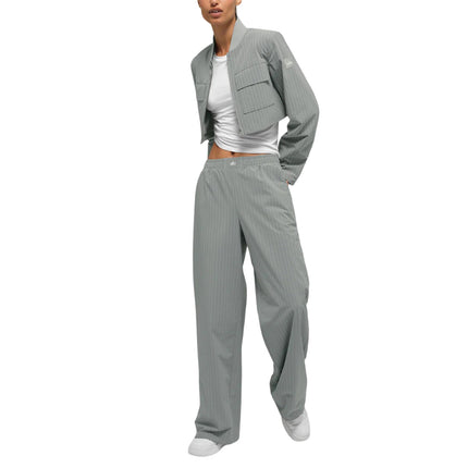 alo Women's Cropped Pinstripe Main Character Full Zip Jacket Lunar Grey/White
