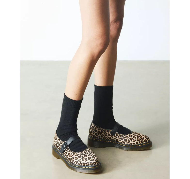 Dr. Martens Women's Elphie Leopard Mary Jane Shoes Light Tan