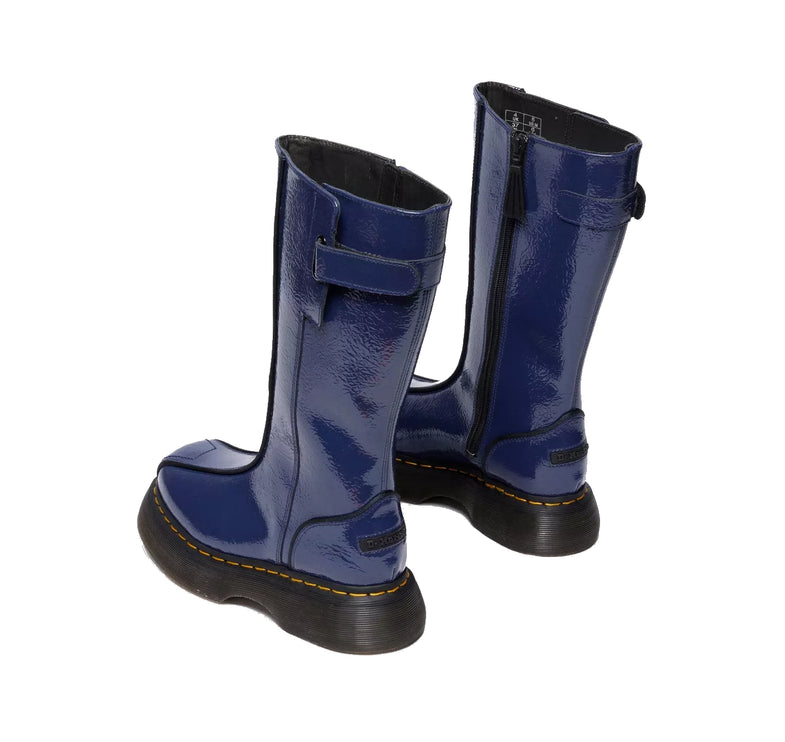 Dr. Martens Women's Buzz Hi Distressed Patent Boots Dark Blue