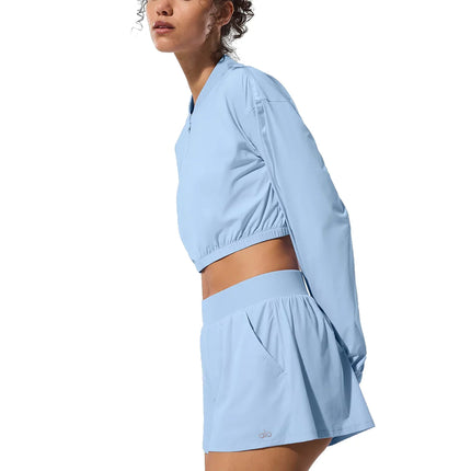 alo Women's Cropped Breezy Full-Zip Cover Up Seashell Blue