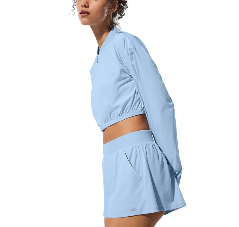alo Women's Cropped Breezy Full-Zip Cover Up Seashell Blue