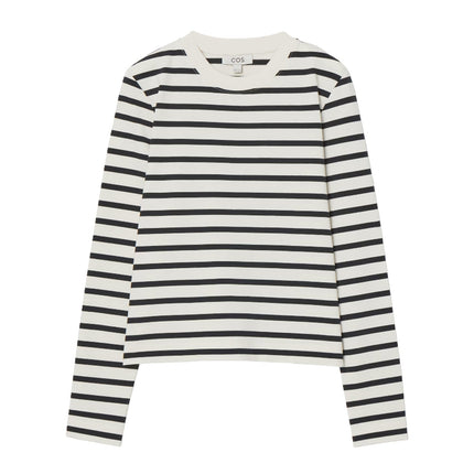 COS Women's Clean Cut Regular Long Sleeved T-Shirt Navy/Striped