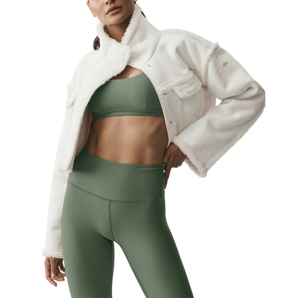 alo Women's Faux Shearling Snowfall Cropped Jacket Ivory
