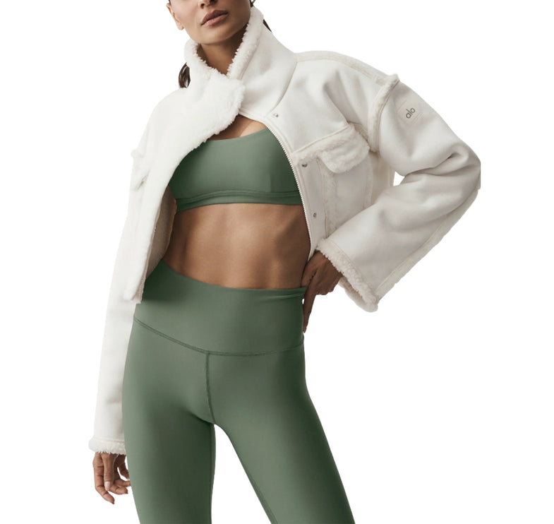 alo Women's Faux Shearling Snowfall Cropped Jacket Ivory