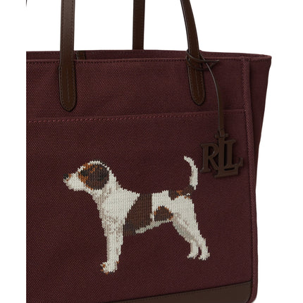 Polo Ralph Lauren Women's Dog-Embroidered Large Cameryn Tote Bag Dark Garnet/Brown