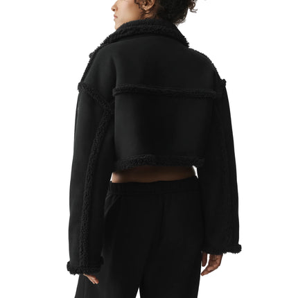 alo Women's Faux Shearling Snowfall Cropped Jacket Black