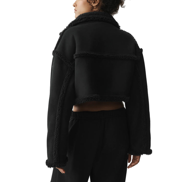 alo Women's Faux Shearling Snowfall Cropped Jacket Black