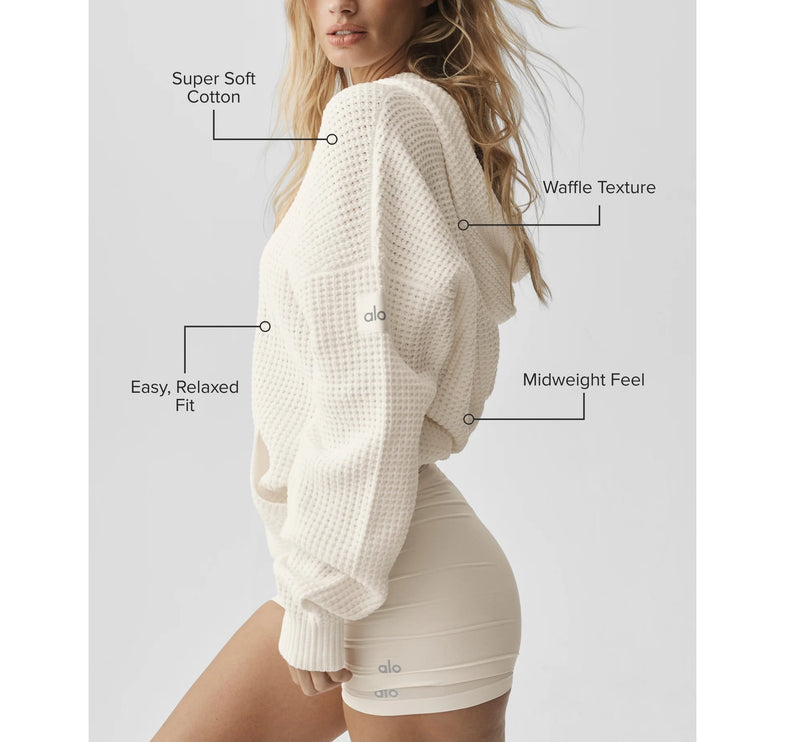 alo Women's Waffle Chenille Edition Hoodie Ivory