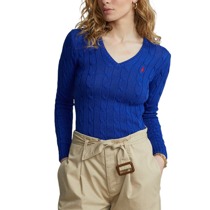 Polo Ralph Lauren Women's Cable-Knit Cotton V-Neck Sweater Rugby Royal
