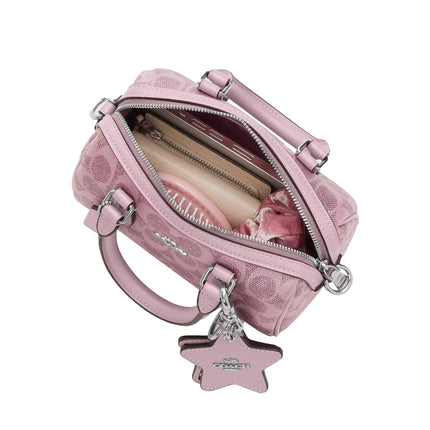 Coach Women's Boxed Mini Rowan Crossbody Bag And Mirror Bag Charm Set In Signature Canvas Silver/Pink