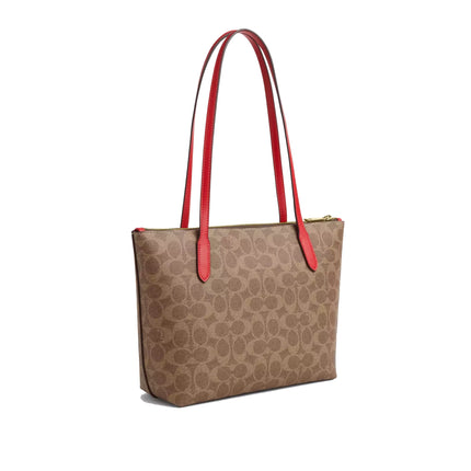 Coach Women's Fiona Zip Tote Bag In Signature Canvas Gold/Tan/Carnation