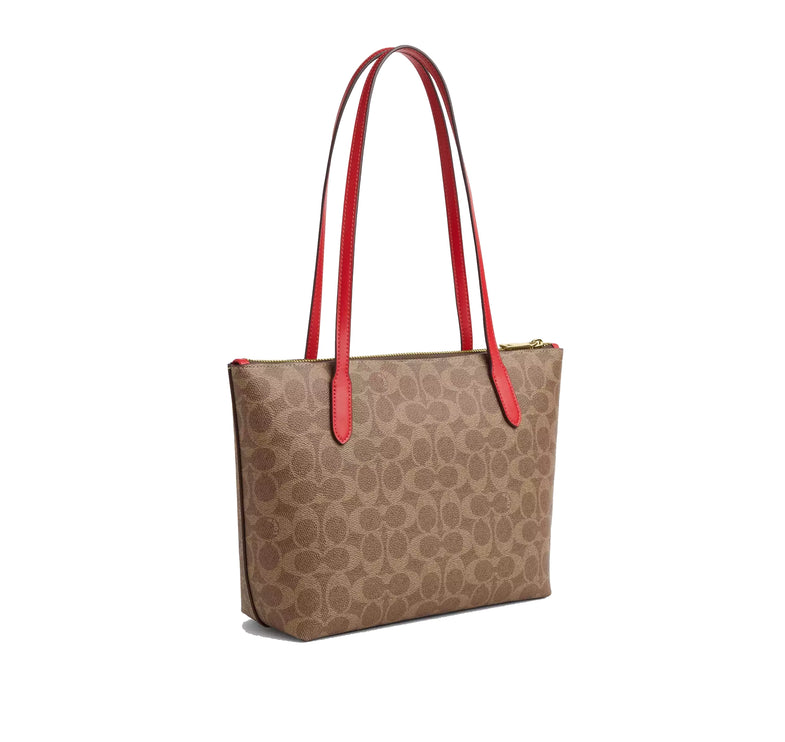 Coach Women's Fiona Zip Tote Bag In Signature Canvas Gold/Tan/Carnation