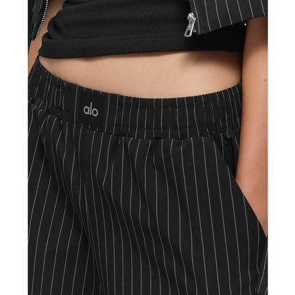 alo Women's Pinstripe Daylight Boxer Pant (Regular) Black/Titanium