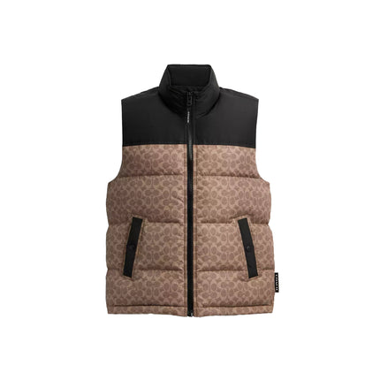 Coach Men's Signature Down Vest In Recycled Polyester Tan Signature