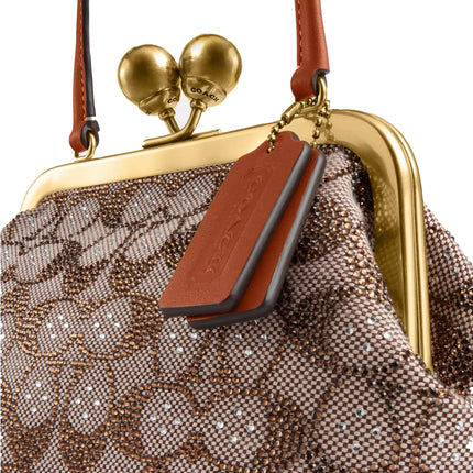 Coach Women's Kisslock Frame Bag 16 In Crystal Signature Jacquard Brass/Burnished Amber