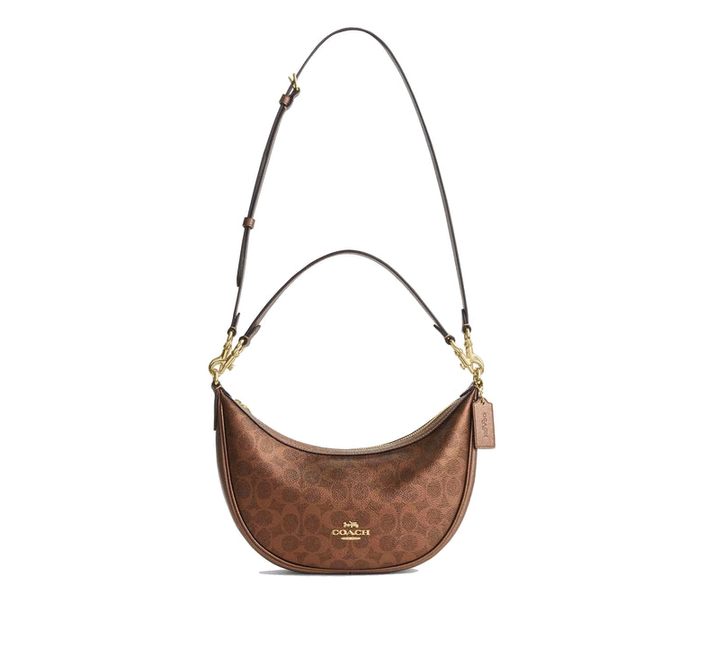 Coach Women's Aria Shoulder Bag In Signature Canvas Gold/Brown/Copper