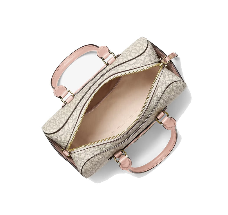 Michael Kors Women's Jet Set Travel Extra-Small Signature Logo Duffel Crossbody Bag Vanilla/Soft Pink