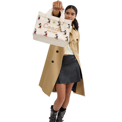 Coach Women's Disney X Coach Cargo Tote Bag 26 With Mickey Mouse In Regenerative Cotton Canvas Brass/Ivory Multi