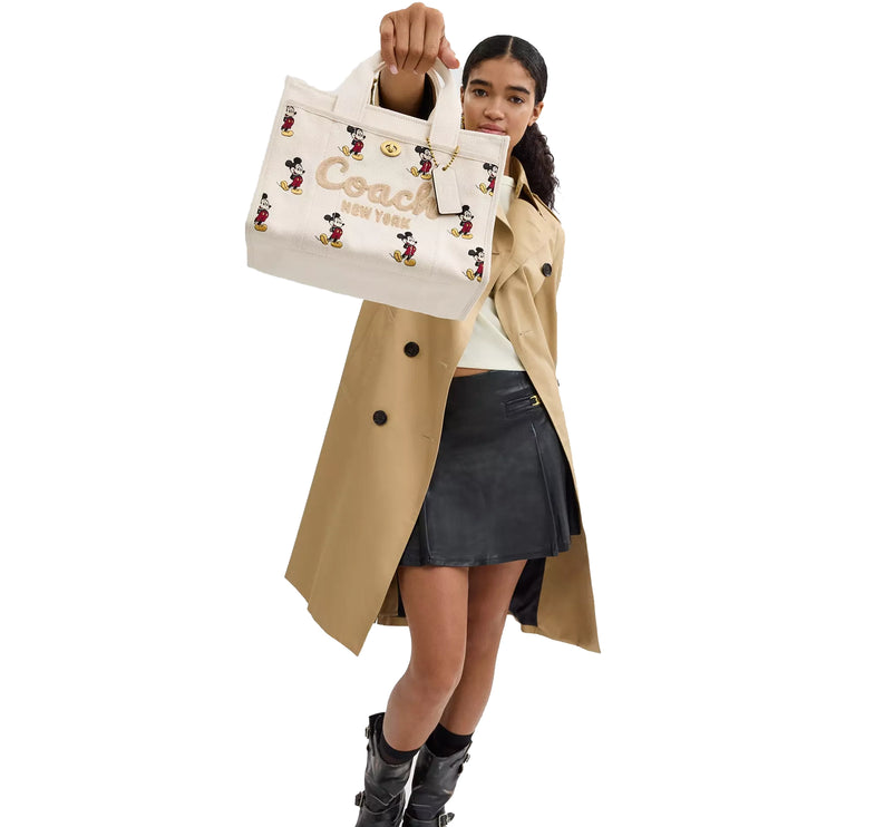 Coach Women's Disney X Coach Cargo Tote Bag 26 With Mickey Mouse In Regenerative Cotton Canvas Brass/Ivory Multi