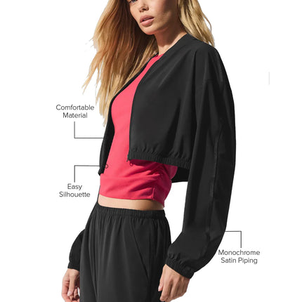 alo Women's Cropped Breezy Full-Zip Cover Up Black