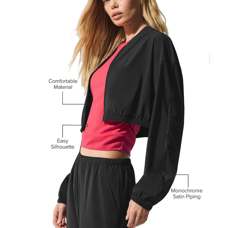 alo Women's Cropped Breezy Full-Zip Cover Up Black