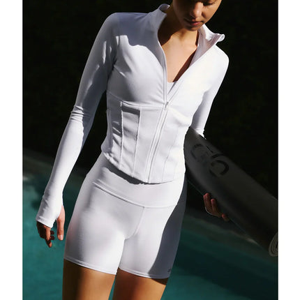 alo Women's Airbrush Corset Full Zip Jacket White