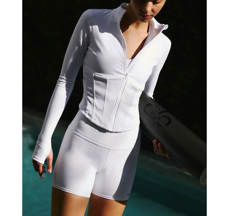 alo Women's Airbrush Corset Full Zip Jacket White